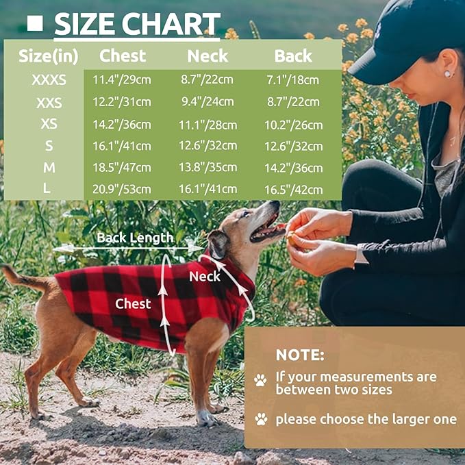 KAMA BRIDAL 3 Pack Dog Coat - Spring, Autumn, Winter - Fleece Vest for Cats & Dogs - Small & Medium - Blue & Black Plaid, Red, Pink, Purple Plaid (XS)