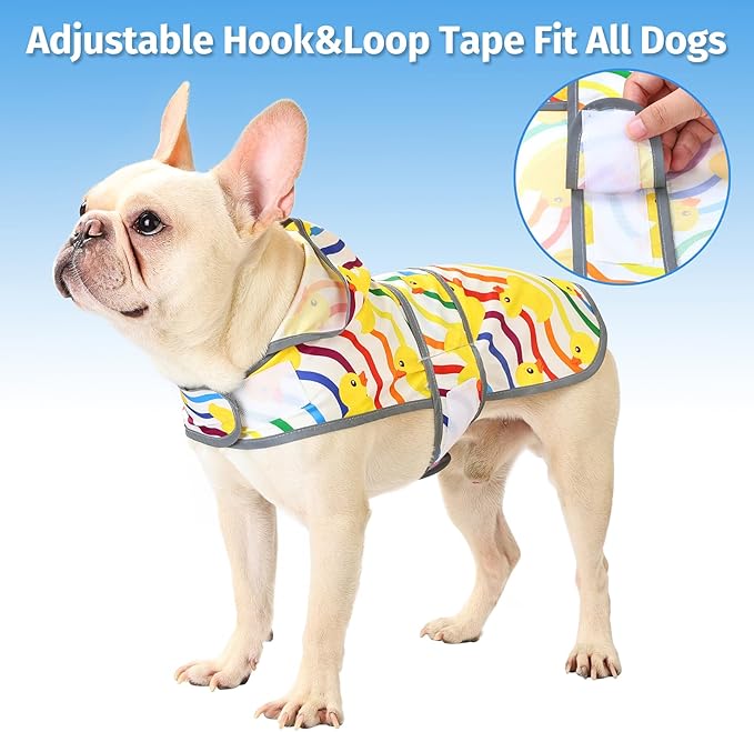 Dog Raincoat Hooded,Waterproof Rain Coat for Dogs with Adjustable Belly Strap,Reflective Strips, Lightweight Slicker Poncho Rain Jacket for Small Medium Large Dogs