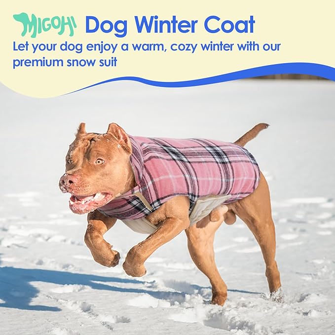 MIGOHI Reversible Dog Coat, Windproof Waterproof Winter Jacket, British Style Plaid, Warm Dog Vest for Small Medium Large Dogs, Pink, M