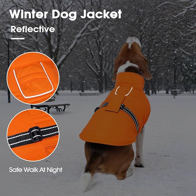 IECOii Coats for Dogs - Reflective, Adjustable & Windproof, Dachshund Jacket for Winter, Fall, and Spring, Waterproof & Cozy Fleece Lined Snow Vest with Easy-On Buckles, Orange, Size M