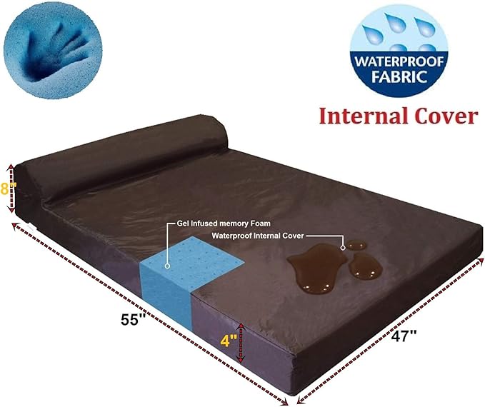 Dogbed4less Premium Extra Large 55"X47" Head Rest Orthopedic Memory Foam Dog Bed with Waterproof Internal Case and Durable External Denim Cover for Large to XL Pet in Navy Blue