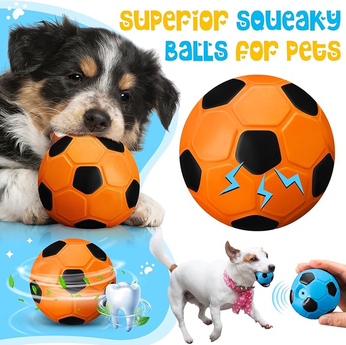 Vinsot 6 Pack 2.6'' Squeak Latex Dog Toy Ball Soft Durable Chew Puppy Soccer Toy Rubber Fetch Interactive Dog Ball for Small Medium Pets Training Supply