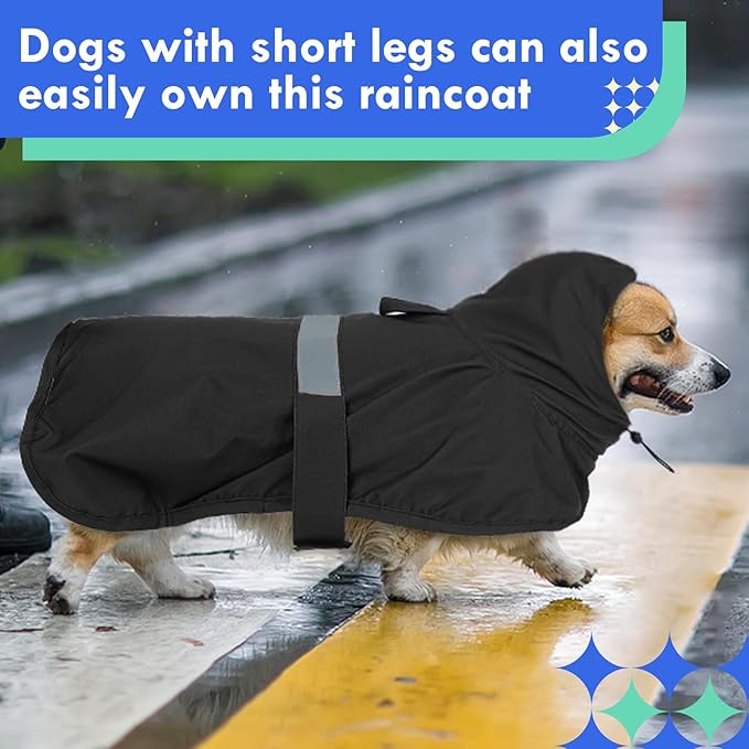 MIGOHI Reflective Dog Raincoat for Small Dogs, Black, S - Waterproof Adjustable Hooded Dog Poncho, Rain Jacket with Leash Hole, Easy Clean, Rainy Outdoor Walking
