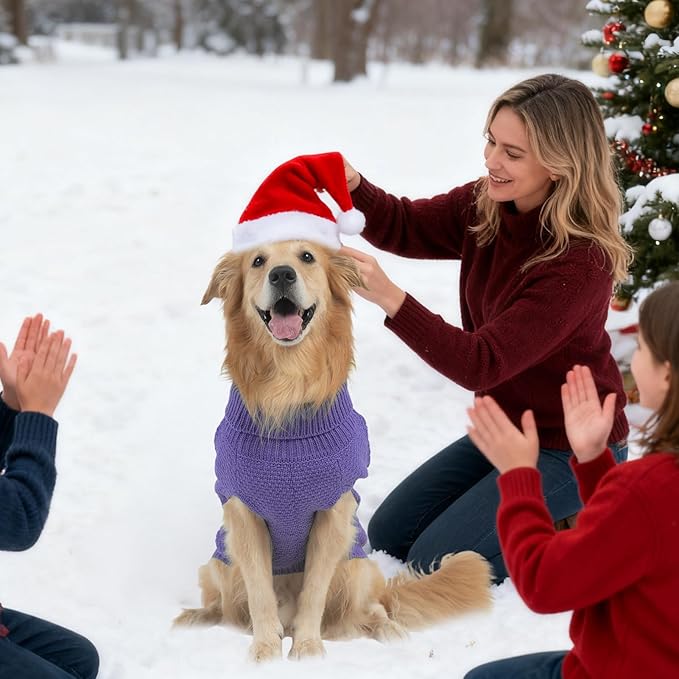 Mihachi Turtleneck Dog Sweater - Winter Coat Apparel Classic Cable Knit Clothes with Leash Hole for Cold Weather, Ideal Gift for Pet in New Year Light Purple S