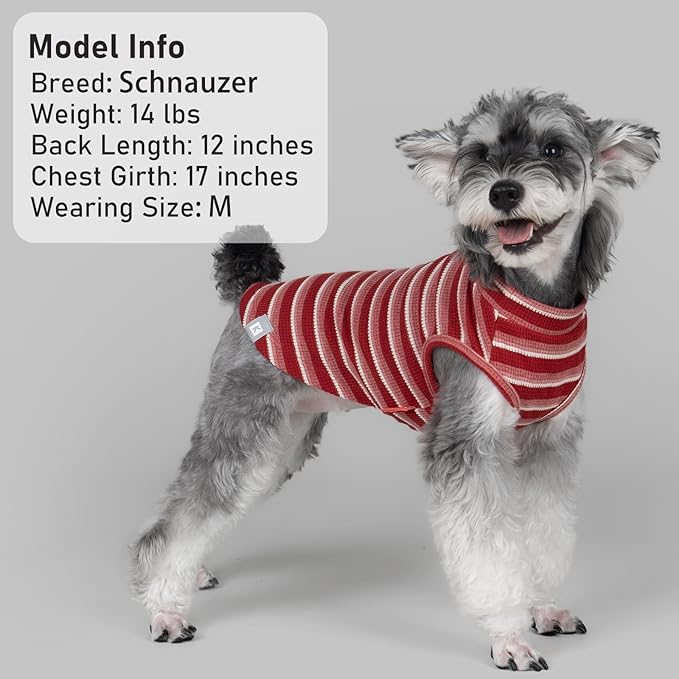 KYEESE 2Pack Waffle Dog Shirts for Small Dogs Stretchy T-Shirts Lightweight Tank Top Sleeveless Striped Vest Breathable Cat Tee, Medium, Red+Striped