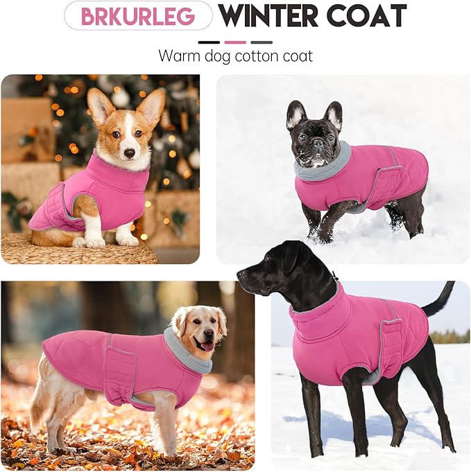 BRKURLEG Dog Winter Jacket, Warm Dog Winter Coats for Small and Medium Large Dogs, Reflective Adjustable Pet Cold Weather Coats, Waterproof Dogs Snow Jacket Clothes Fleece Vest (M, Rose Red)