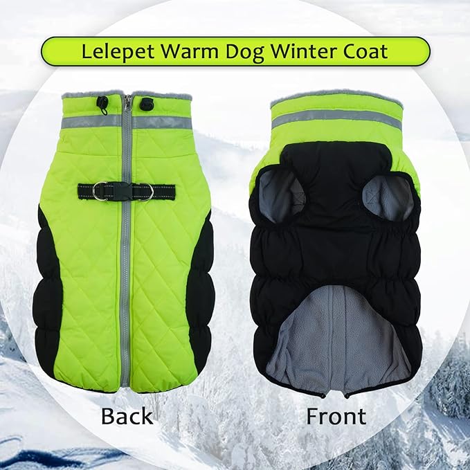 Lelepet Dog Coat Warm Dog Winter Coat Waterproof Dogs Jacket with Harness Built in Reflective Pet Fleece Vest Zip-Up Cold Weather Coats for Extra Large Dogs Turtleneck & Windproof Coats Great Dane 3XL