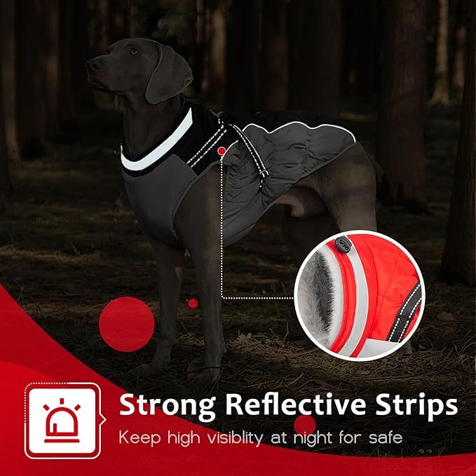 Dog Winter Coat with Harness, Dog Jacket, Pet Clothes with Zipper on Back, Waterproof Windproof Warm Vest, Reflective Cold Weather Coats, for Small Medium Large Dogs, Thick, Red,XS