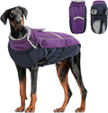 Queenmore Warm Fleece Dog Jacket - Cold Weather Waterproof Snow Coat With Leash Hole, Reflective Turtleneck Snowsuit for Small Medium & Large Dogs (Purple, 2XL)