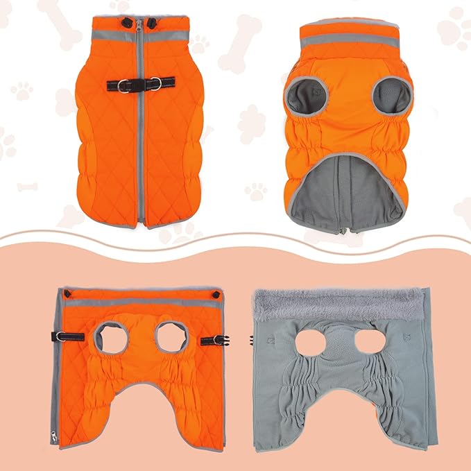 Lelepet Warm Dog Winter Coat Cold Weather Jacket Windproof Reflective Turtleneck Vest with Plush Neckline D-Ring for Leash Thick Fleece Lining Jacket Pet Apparel for Small Medium Large Dogs,xx-large