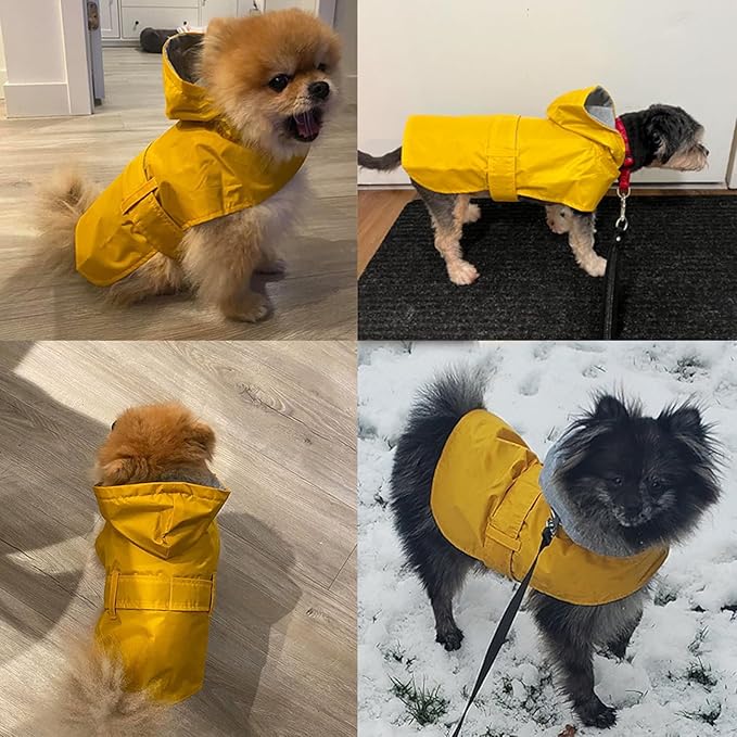 Dog Raincoat Small Dog Rain Jacket Poncho Waterproof Pet Rain Suit for Puppy Small Dogs Cats Double Layer Breathable Lining Hooded Leash Hole Adjustable,Yellow,XS