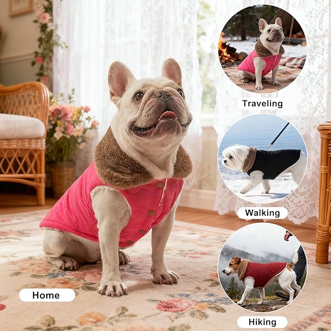 BEAUTYZOO Winter Dog Vest Coat with Harness Built in, Warm Puppy Jacket for Small Medium Dogs, Lightweight Cold Weather Small Dog Coat, Fleece Puffer Vest Windproof Snowproof Pet Clothes, Rose Pink XS