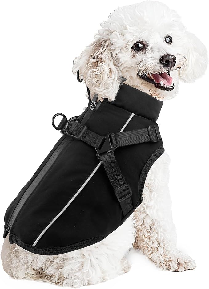 Dog Winter Coat Reflective Water-Resistant Jacket, Fleece Lined Windproof Puppy Coat with Back Zipper & D-Ring, Cold Weather Dog Coats for Small Medium Large Dogs (XXL, Black)