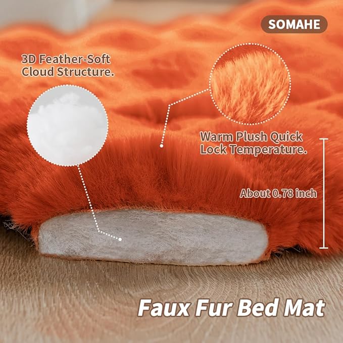 Cat Beds for Indoor Cats Faux Fur Pet Pad Mat Plush Kitten Bed with Non-Slip Bottom for Carriers/Couch Dog & Puppy Friendly 23 x 15 Inch Small Orange