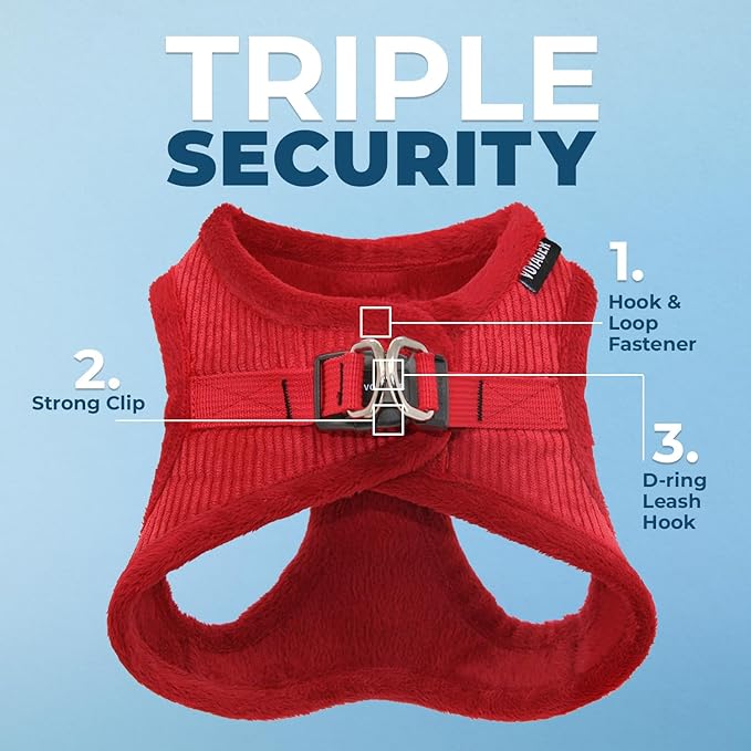 Best Pet Supplies - All Weather Mesh/Plush, Reflective, No Pull Harness for Small, Medium Dogs, Cats - Secure with Hook & Loop Fastener, Buckle, Double D-Rings - Red Corduroy, XL