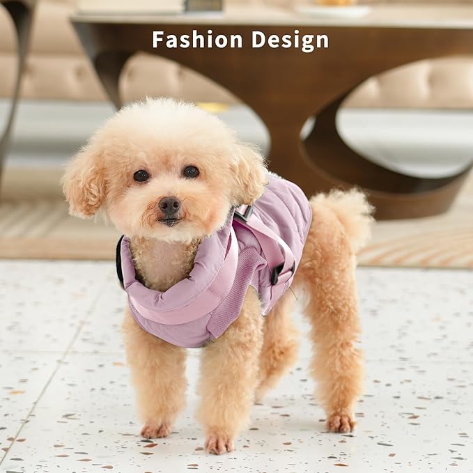 Dog Jacket with Harness,Fleece Lined Warm Puppy Coat for Winter,Soft Windproof Small Dog Vest,Light Pink XS