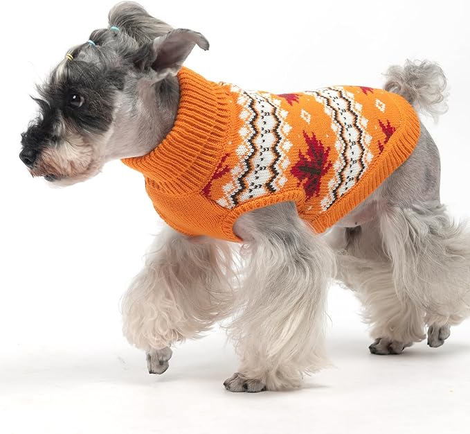 KOOLTAIL Cable Knit Dog Sweater Turtleneck, Cold Weather Pullover Classic Knitwear, Thick Warm Winter Pet Clothes, Fall Maple Leaves Thanksgiving Dog Sweater for Small Medium Large Dogs Cats, Orange S