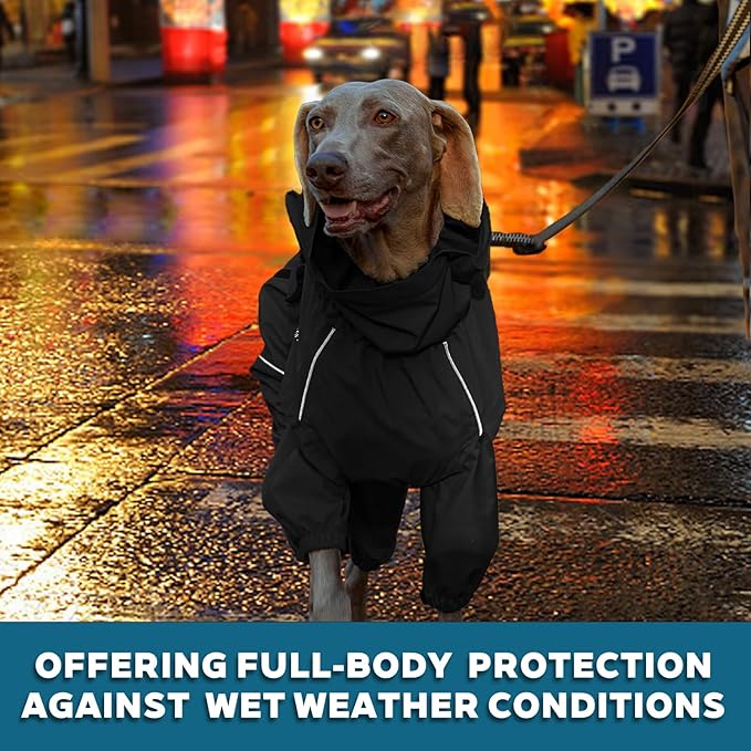 Small Medium Large Dog Raincoat, Waterproof Dogs Rain Jacket, Puppy Side Zipper Reflective Strip Leash Holes Elastic Raincoats