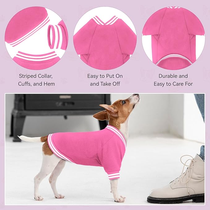Dog Sweaters for Large Dogs, Brushed Fleece Dog Sweater Baseball Jacket Large Pet Sweater Clothes Soft Warm Boy Girl Pet(Pink-L)