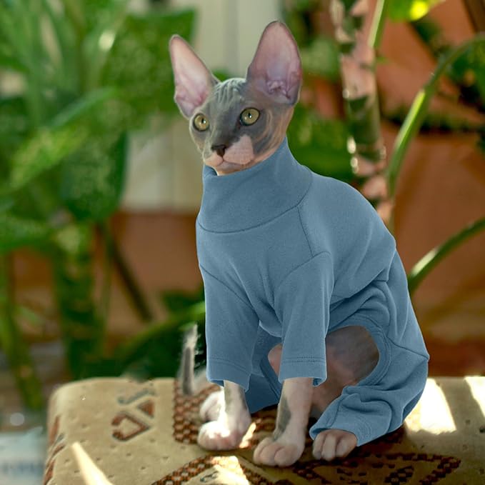 ROZKITCH Hairless Cat Clothes, Breathable Soft Jumpers for Sphynx Cats Only, Coat with Four Legs, Warm Sweater T-Shirt Pajamas Jumpsuit Vest Cornish Rex, Devon Rex, Peterbald Grey L