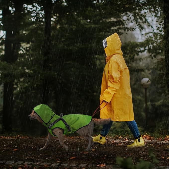 Mosucoirl Dog Raincoat Waterproof Dog Hoodie Reflective Dog Raincoat Hooded Adjustable Rain Jacket for Small Medium Large Dogs Puppies (Green, S)