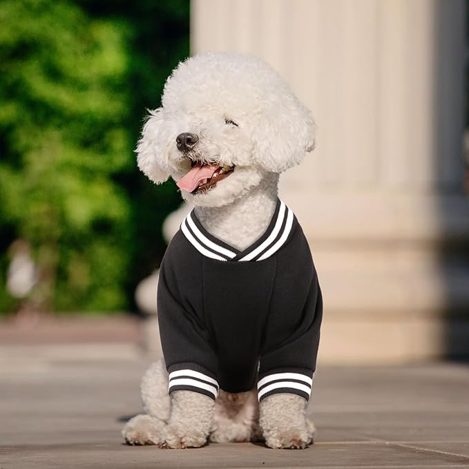 Dog Sweater Brushed Fleece Pet Clothes Baseball Jacket Soft Warm Pet Sweater Dog Sweaters for Small/Medium Dogs Boy Girl(Black-S/M)