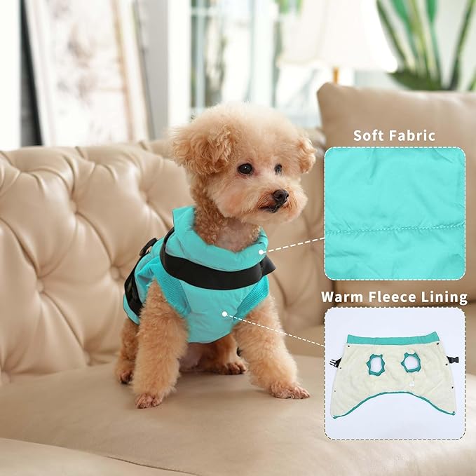 Dog Jacket with Harness,Fleece Lined Warm Puppy Coat for Winter,Soft Windproof Large Dog Vest,Bluegreen XXXL