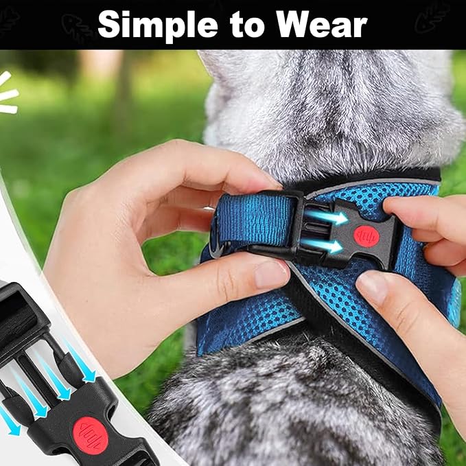 Cat Harness and Leash for Walking, Retractable Cat Harnesses and Leash Set Escape Proof, Breathable Soft Kitten Small Large Harness for Travel Training and Walking, Blue, XXS
