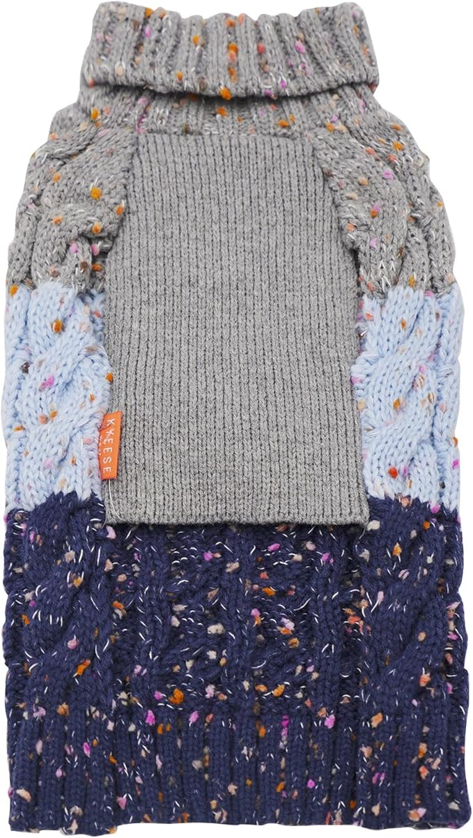 KYEESE Dog Sweater Color Block with Fuzzy Thread Knitted Turtleneck Dog Knitwear with dots in a Variety of Colors for Medium Dogs Fall Winter Dogs Clothes, Navyblue, XL