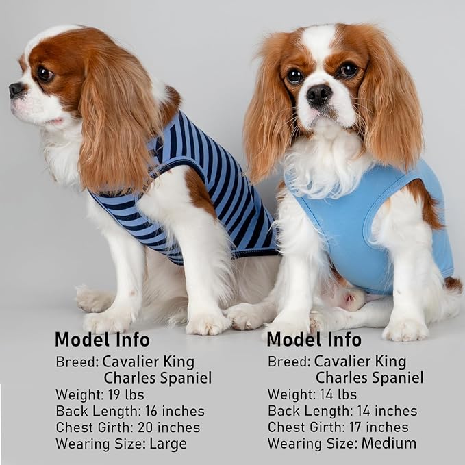 KYEESE 2Pack Dog Shirts Striped T Shirt Soft Tee for Small Dogs Cotton Tank Top Lightweight Sleeveless Vest Dog Clothes, Small,Dark Blue+Striped