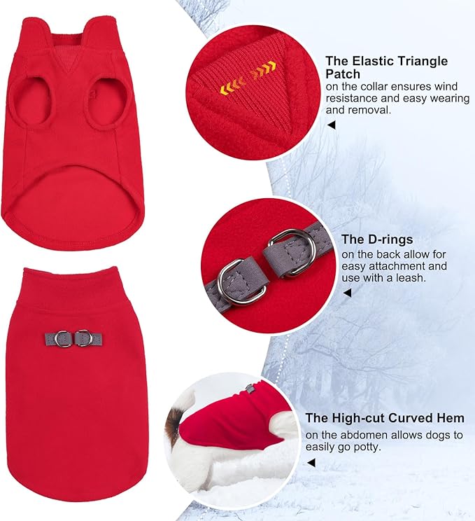 BEAUTYZOO Dog Fleece Vest Sweater Winter Jacket for Small and Medium Dogs with D-Ring Leash Cold Weather Coat Hoodie for XS S M Dogs Boy or Girls, Large