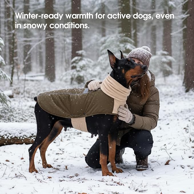 ASENKU Dog Coat, Dog Winter Jackets with Fleece Turtleneck, Windproof, Reflective Pet Snow Jacket for Cold Weather, Coats for Extra Large Size Dogs Army Green, XXXL