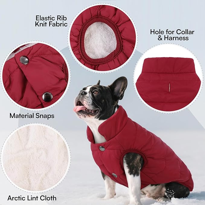 ASENKU Dog Winter Coat - Waterproof Windproof Dog Jacket, Warm Snowproof Doggie Puffer Vest for Cold Weather, Lightweight Snow Coats for Small Medium Large Dogs(S, Red)