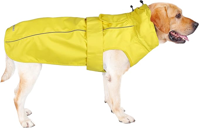 Waterproof Dog Raincoat with Reflective Strip, Adjustable Breathable Rain Coat Jacket with Leash Hole for Dogs (Yellow, Large)