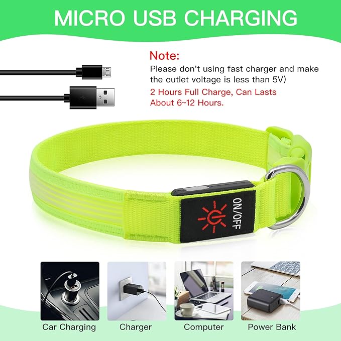 YFbrite Light up Dog Collar, USB Rechargeable LED Puppy Collar Super Bright Adjustable Glowing Dog Lights for Night Walking (Design 2-Green, Small)