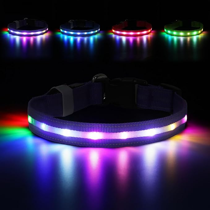 LED Dog Collar, Light Up Dog Collar, USB Rechargeable - Brightest Dog Lights for Night Walking, 6 Light Modes, Adjustable for Dog Safety(Large, Purple)