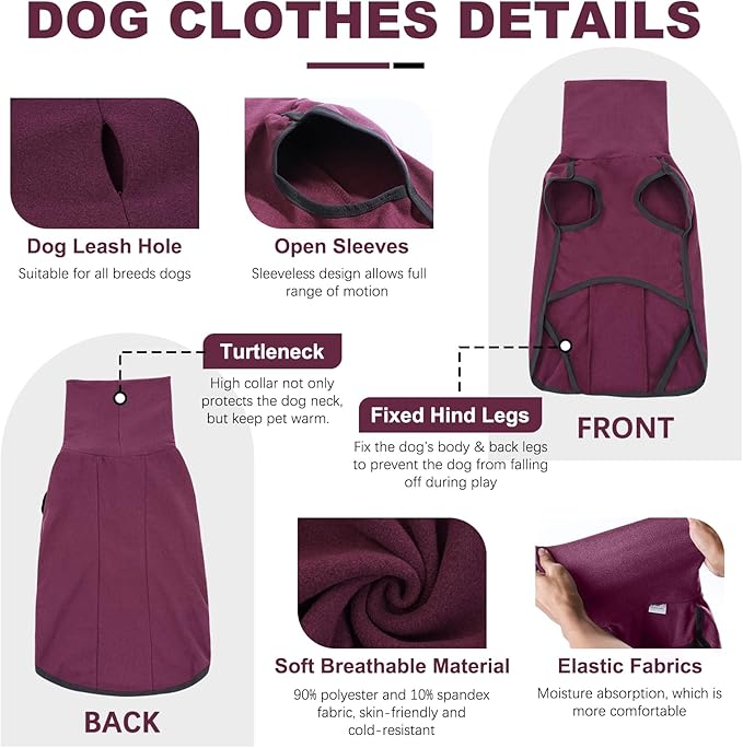 ROZKITCH Turtleneck Dog Pajamas for Large Dogs, Pet Windproof Warm Cold Weather Jacket Vest Cozy Jumpsuit Apparel Outfit Clothes for Walking Hiking Travel Sleep Red 3XL