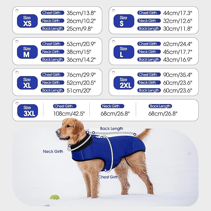 IDOMIK Dog Winter Coat, Warm Waterproof Dog Puffer Jacket with Harness Hole, Adjustable Reflective Snow Jacket Vest with Turtleneck, Pet Cold Weather Coats for Small Dogs,Blue,S