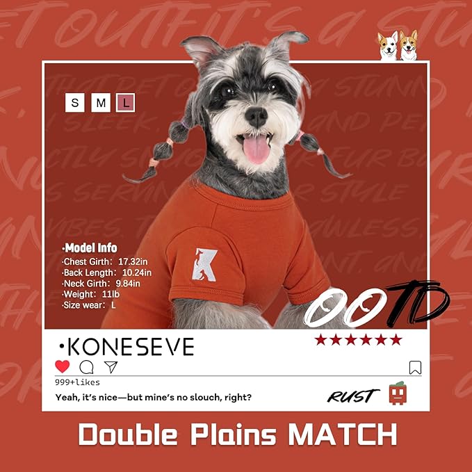 Koneseve Dog Shirt Soft Cotton Stretchy Clothes for Small Medium Pets 2-Pack Rust & Mist Green 3XL