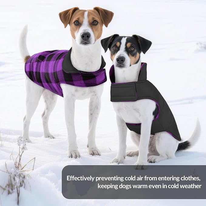 ASENKU Dog Jacket Plaid Reversible Reversible Dog Vest Waterproof Cold Winter Clothes Pet Apparel for Small Medium Large Dogs (XL, Purple)