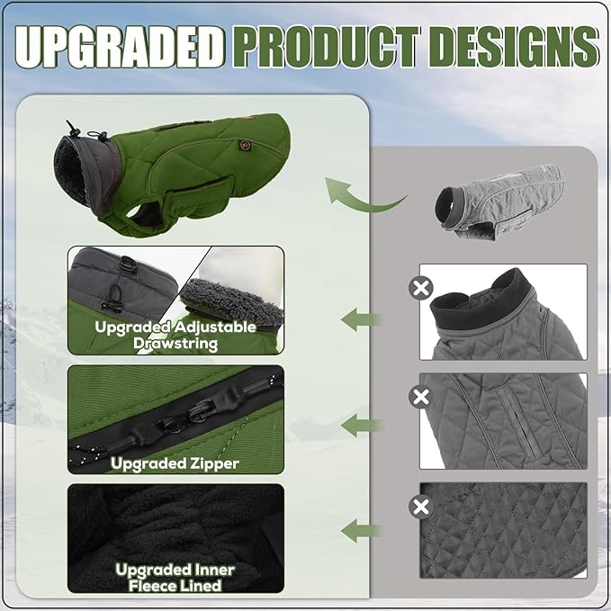EMUST Winter Dog Coats, Fleece Pet Apparel for Cold Weather, British Style Windproof Warm Dog Jacket for Winter, Green, XS