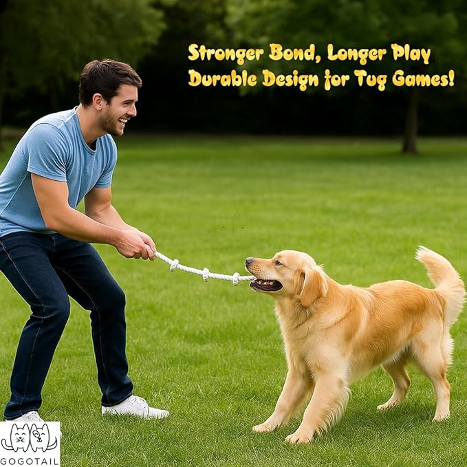 35" Dog Tug Toy – Strong 5-Knot White Cotton Rope for Active Chewers, Washable & Safe, Great for Indoor & Outdoor Play, Dental Cleaning, Medium & Large Dogs (22–88 lbs)