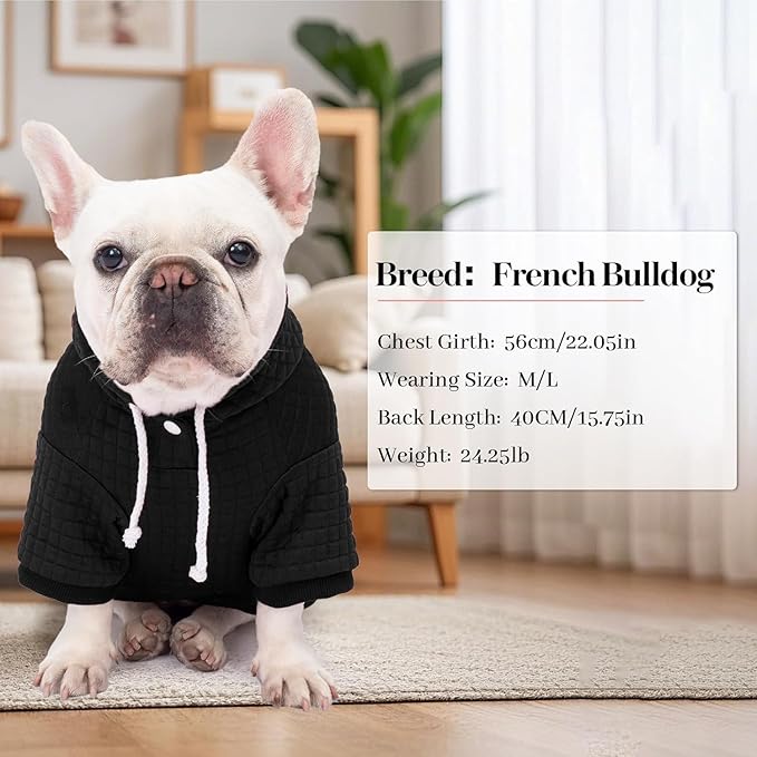 2 Pack Dog Hoodie Sweaters for Small Medium Dogs Warm Dog Clothes for Large Dogs Soft Waffle-Like Laminated Sweatshirt Bulldog (Black, XL (Back: 23.5",Chest: 32.5", Neck: 21"))