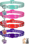 4PCS Breakaway Cat Collars,Reflective Cat Collar with Bells,Kitten Collars for Boy&Girl Cats Breakaway Collar for Cats with Paw Pendant 6-9 Inch(Purple+Hotpink+Red+Teal)