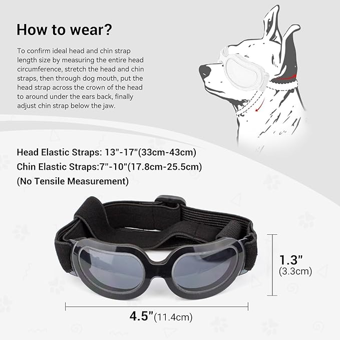 Dog Helmet and Goggles Small Breed, UV Protection Dog Goggles and Motorcycle Helmet with Ear Holes Adjustable Straps for Outdoor Biking, Driving, Black