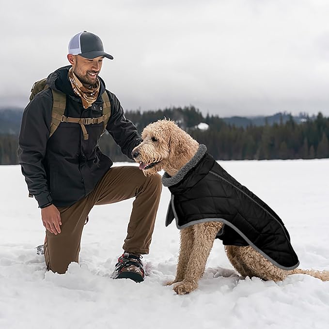 Fragralley Dog Coat Large, Waterproof Dog Jacket with Warm Fleece Lining, Adjustable Reflective Dogs Winter Coat, Turtleneck Pet Coats for Cold Weather (Black XXL)