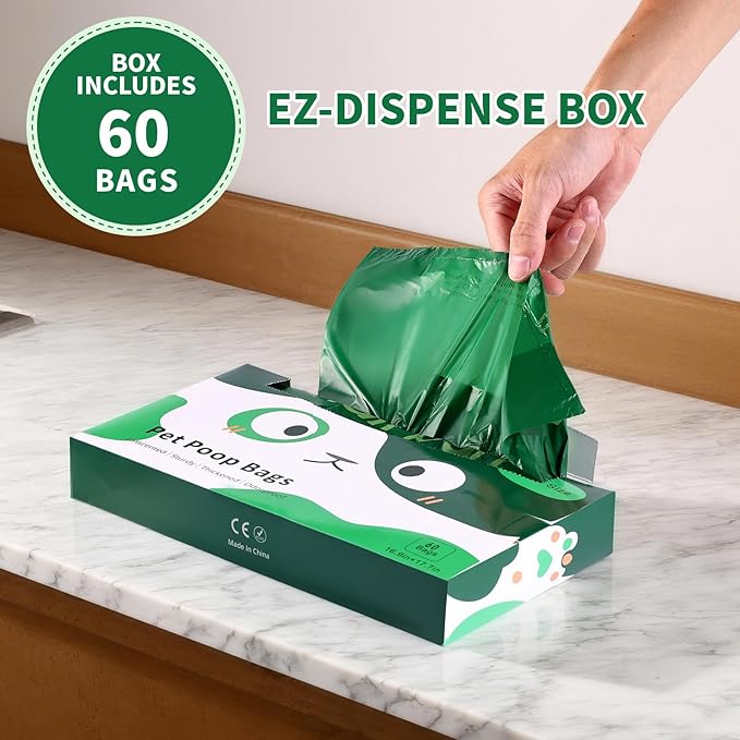 60 Count Extra Large Dog Poop Bags for A&H Swivel Bin Pooper Scooper, Pet Waste Bags with Handle for Dog Poop Cat Litter, Heavy Duty Leakproof Unscented