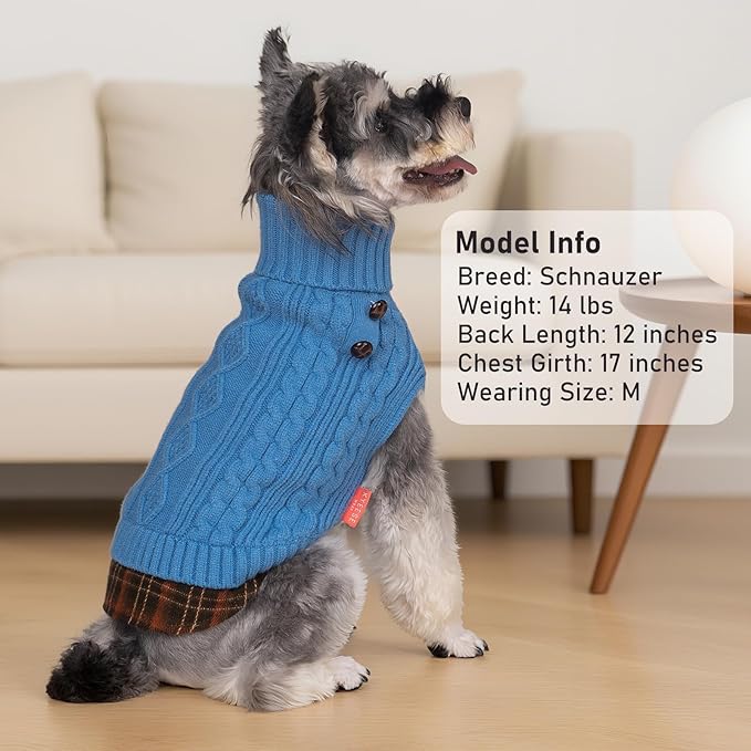 KYEESE Dog Sweater Stretchy Knitwear Cat Clothes with Gingham Patchwork Thick Pet Coat for Fall Winter Cold Weather Warm Turtleneck Medium Dogs Sweater Soft Pullover Dog Sweaters for Medium Dogs Boy