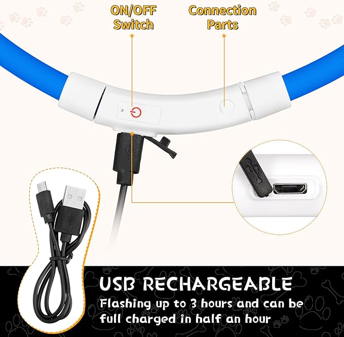 Weewooday 3 Pcs Dog Collar LED USB Rechargeable Lights Dog Necklace Collars Doggy Lights for Night Walking Adjustable Safety Lamp Pet Collars for Large Medium Small Puppy Pet(3 Colors,Classic Style)