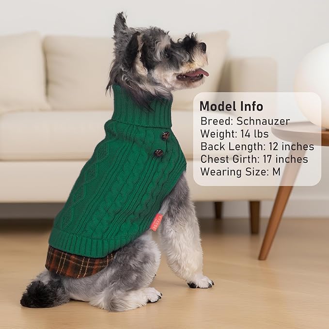 KYEESE Dog Sweater Soft Pullover Dog Sweaters for Small Dogs Male Stretchy Knitwear Cat Clothes Warm Turtleneck Small Dogs Sweater with Gingham Patchwork Comfy Pet Coat for Fall Winter Cold Weather